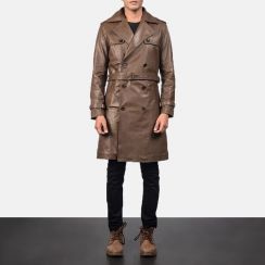Mens Fashion Leather Casual Trench Coat